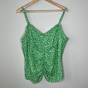 Lush Floral Print Ruched Front Cami Tank Top in Green Size 2X NWOT!